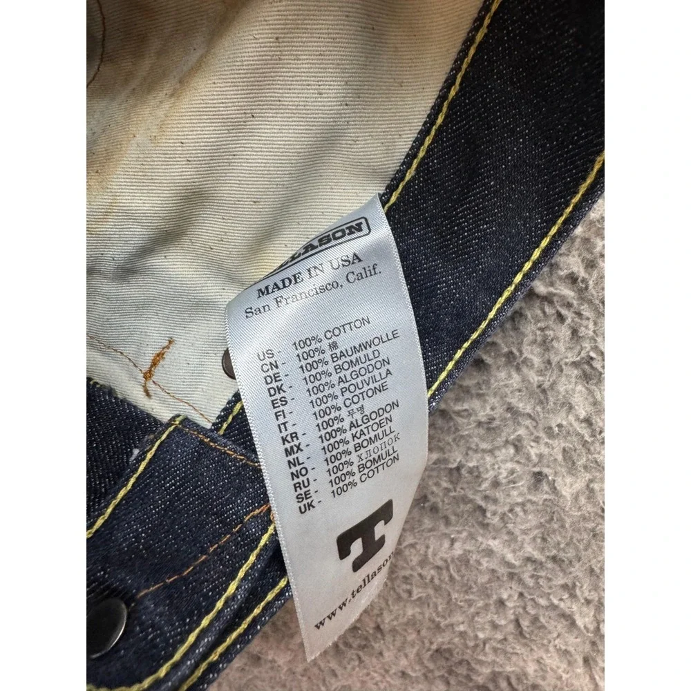 Tellason Mid Rise Slim Straight Selvedge Cotton Jeans‎ Black Mens Size 29